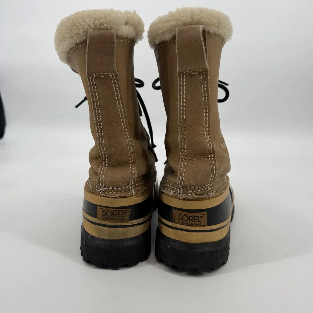 Vintage Sorel Caribou Kaufman Men 8 Tan Black Winter Boots Made in‎ Canada Wool